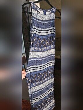 Navy Floral Stripe Maxi Dress - Sleeveless Summer Dress